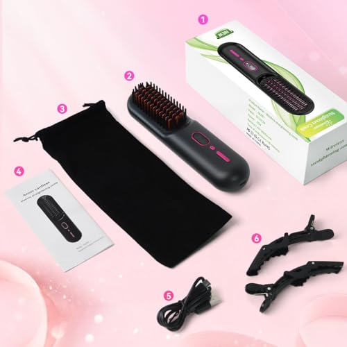 Cepillo alisador de cabello inalámbrico negro portátil miniatura 7