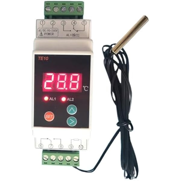 Termostat na szynę DIN AC 90-260 V z czujnikiem i dwukierunkowym przekaźnikiem wyjściowym, Temperatura kontrolera -40-110 ℃ dla ogrzewania chłodzenia