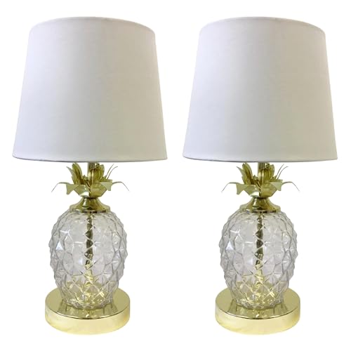 firstchoicelighting Pair of Modern Pineapple Design Touch Operated Table Lamps or Bedside Lights - Gold with White Shade Touch Lamp LED Compatible 42cm Tall