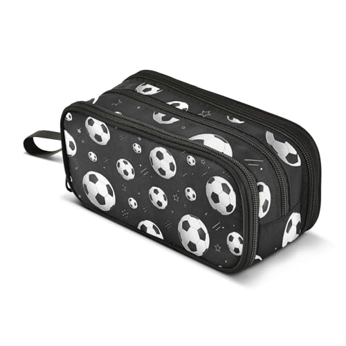 Image of Dark Soccer Pattern Large Capacity Pencil Case Box Boys Girls Big Stationery Pen Bag Organizer Pencil Pouch Zipper Compartments for School Office