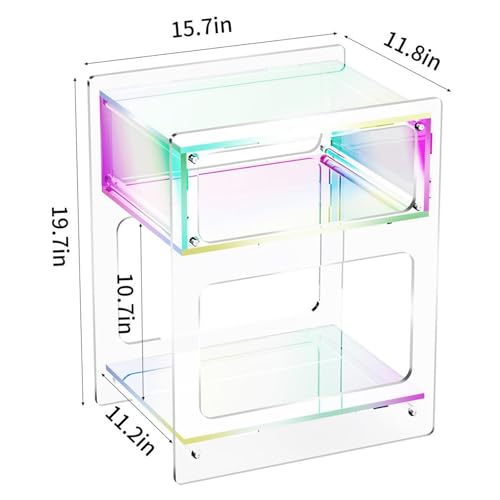 Modern Clear Acrylic Nightstand with Open Storage, 3-Tier Bedside Table, Multi-Colored, 30x40x55CM