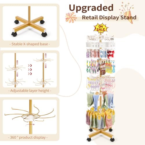 Image of Flenpptly Retail Display Stand, 7-Tier Rotating Display Rack for Store Display, Movable and Adjustable Spinning Display Stand for Earrings, Jewelry, Keychains, Socks Display (7-Tier Gold)
