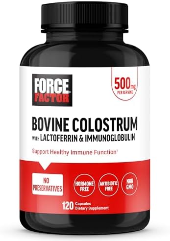 FORCE FACTOR Bovine Colostrum Capsules Supplement with Immunoglobulin and Lactoferrin to Support Gut Health & Immunity, Hormone & Antibiotic-Free, Made in The USA, Premium Quality, 120 Capsules