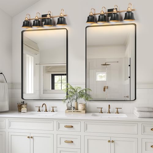 Image of KSANA Modern Bathroom Light Fixtures, Large 31 inch Black Vanity Lights Over Mirror 4 Light Farmhouse Bathroom Vanity Lighting for Bedroom, Kitchen, Living Room