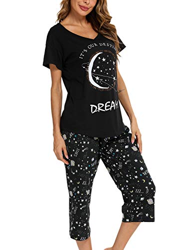 Generic Schlafanzug Damen Kurz-Kurzarm-Top und 3/4 Lange Hose Pyjama – Bild 3