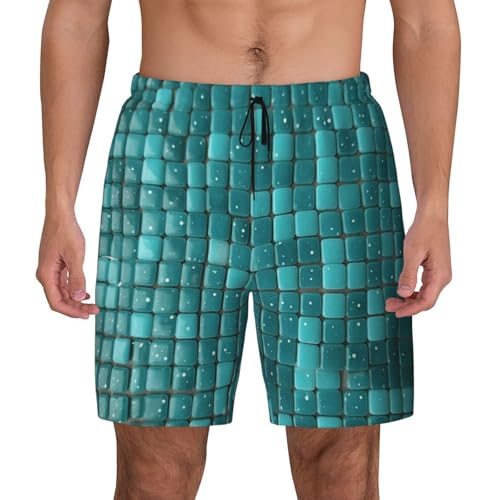 Men's Swim Trunks Quick Dry Board Shorts Turquoise Small Dot Tiles Beach Shorts with Pocket Bathing Suits for Men