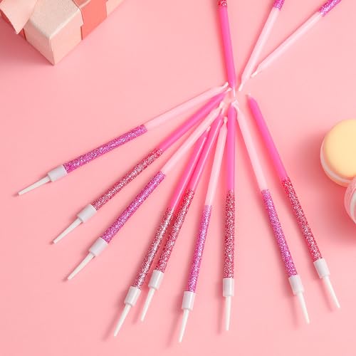 Image of PHD CAKE Pink Glitter Birthday Candles, Cake Candles, Birthday Parties, Wedding Decorations, Party Candles