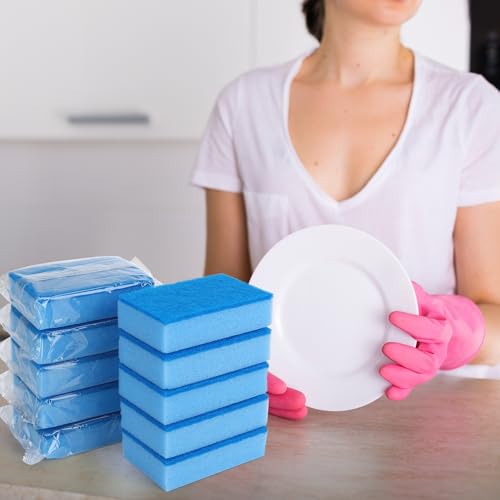 Image of 50 Pcs Individually Wrapped Sponges, Uncompressed Non Scratch Scrouing Sponges for Household Cleaning Dishes Kitchen Airbnb Apartment Car Bike Blue