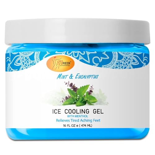 SPA REDI - Massage Cooling Gel for Pedicure, Mint and Eucalyptus Oil with Menthol 16 Oz, Peppermint Extract - Professional Strength Pedicure Foot and Leg Ice Cooling Gel Massage Therapy,