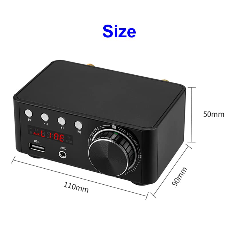 Amplificatore Hi-Fi， Amplificatore audio 68W+68W Infineon MA12070 Bluetooth 5.0 Amplificatore di potenza audio digitale Classe D USB AUX TF Home Theater HiFi Stereo Mini(Black Amplifier)