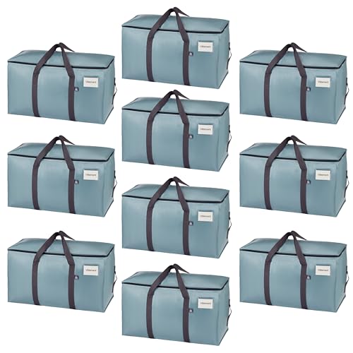 VENO Lot de 10 Sac de Déménagement extra larges avec fermetures éclair et poignées de transport, Sac Rangement Vetement robustes pour un gain de place (Bleu Clair, Lot de 10)