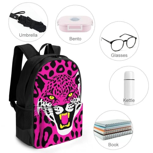 Supdreamc Men Women Polyester Pink Leopard Cheetah Art Daypack Big Capacity Shoulder Bag With Adjustable Shoulder Straps for Camping Travel Walking Cycling4