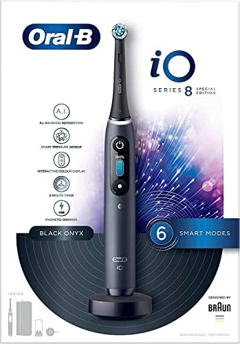 Oral-B iO8 Electric Toothbrush with Magnetic Technology, Gifts For Women/Men, App Connected Handle, 1 Ultimate Clean Toothbrush Head & Magnetic Pouch, 6 Modes, Teeth Whitening, 2 Pin UK Plug