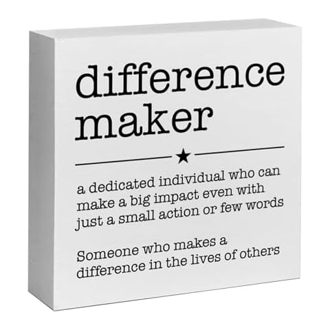 UNIHOME Difference Maker Wooden Box Sign - Motivational Decor for Home and Office Appreciation and Positive Affirmations Ideal Gifts for Women Men Leaders Coaches Teachers and more 5.43 x 5.43 Inches Cover