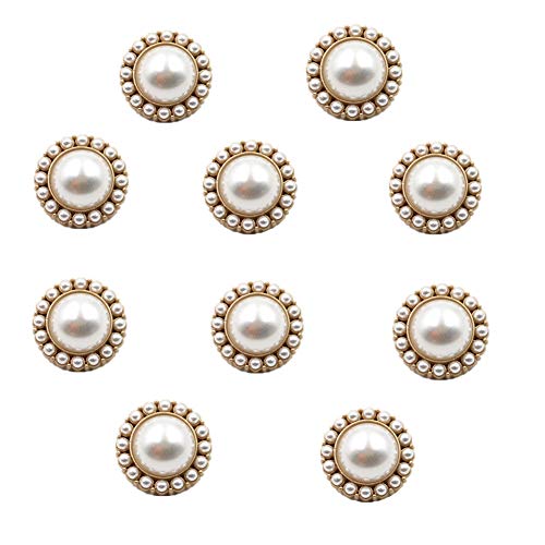 10pcs Round Pearl Buttons with Shank for Sewing Gold Button Crafts for Clothes Shirts Suits Coats Sweaters Wedding Dress Clothing Decorations (Pearl, 32L/20mm)