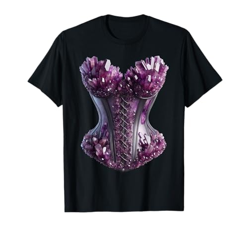 Corsetto da donna in cristallo gotico viola stampato su Halloween Maglietta