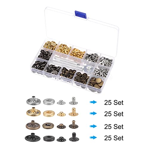 Uxcell 100 Sets Snap Fasteners Kit 1/2 Inch 12Mm Copper Metal Press Studs Buttons Tool With 4 Setter Tools & Storage Box For Clothing Leather Sewing #TOP2