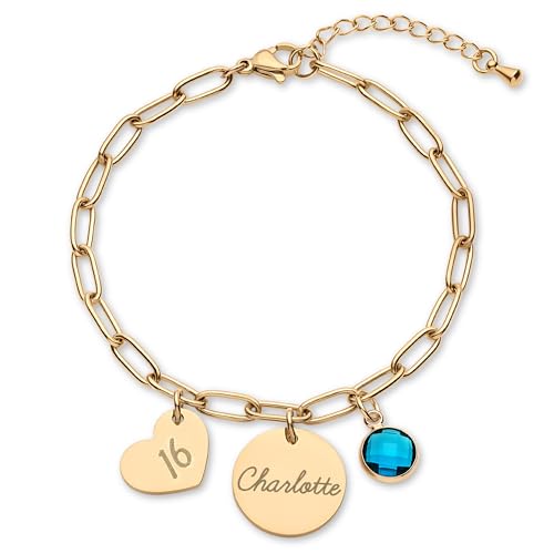 Custom Birthday Gift for 10 13 16 Year Old Girl Jewelry, 11th 12th 13th 14th 15th 16th 18th Birthday Name Bracelet for Daughter from Mom, Granddaughter, Mother's Day, Sweet Sixteen Teen Graduation - Main Image