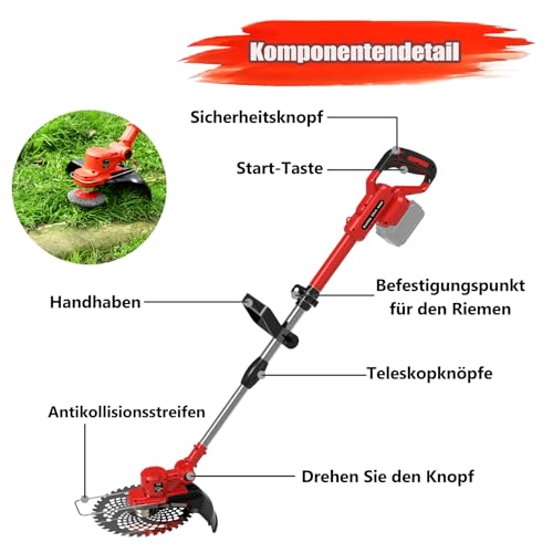 Akku Rasentrimmer für Makita-Akkus mit 5 Klingentypen Bürstenlose Rasentrimmer mit Unkrautbürste(ohne Akku) – Bild 6