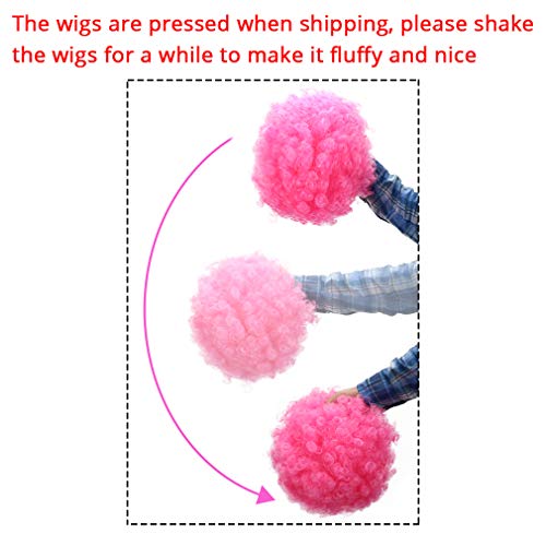 Image of FREE BEAUTY Fluffy Afro Synthetic Clown Wig for Men Women Cosplay Anime Party Christmas Halloween Fancy Funny Wigs (Pink)