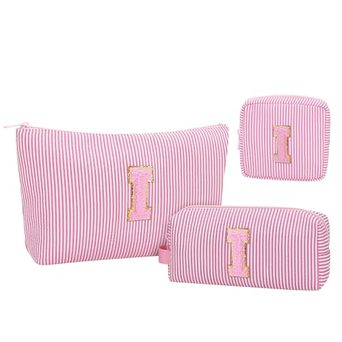 MONSTINA Personalized Initial Makeup Bag 3-piece Set for Women Teen Girls