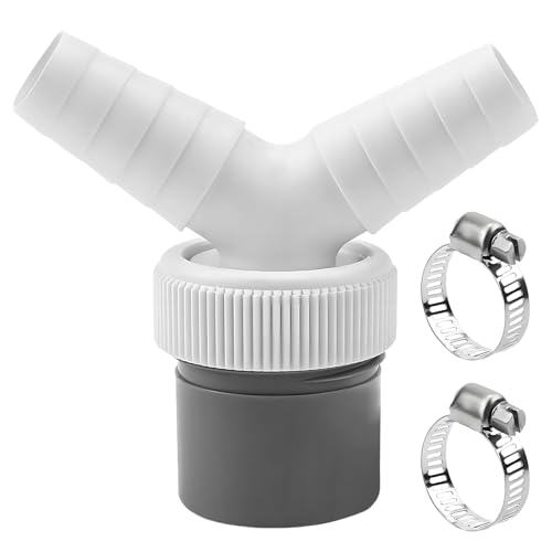 Washing Machine Waste Splitter, Washing Machine Waste Pipe Connector, 40mm Universal Y Hose Adaptor Kit for Dishwasher Drainage Extension Pipe with 2 Hose Clamp