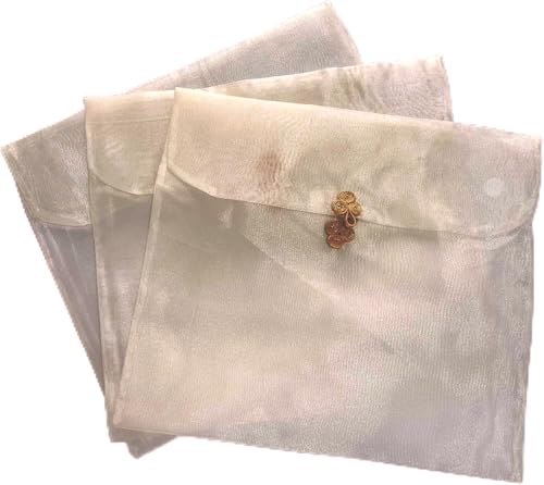 TOTUUYO 3 Pieces Scarf Storage Bag Beige Encrypted Matte Button Yarn Envelope Silk for Scarf Gifts Organza Clothing Wardrobe Organizer Packaging Bags 13 x 11.8 Inches