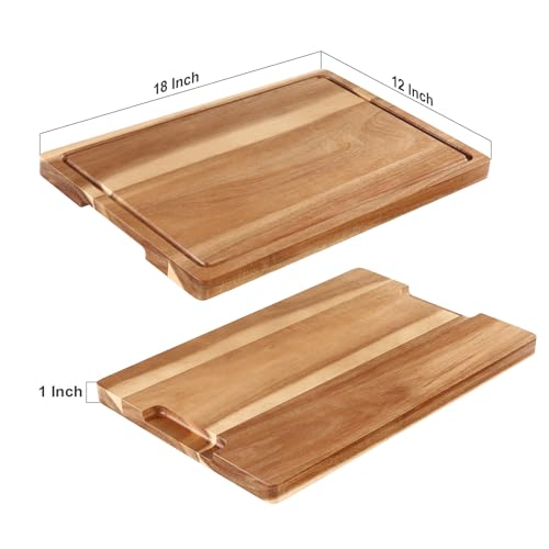 Tabla de Cortar de Madera de Acacia de 45,7 x 30,5 cm con Mango y Ranura para Jugos, Tabla Grande y Gruesa para Carnes, Pavo, BBQ y Servir Alimentos miniatura 2