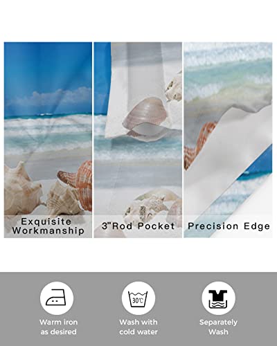 Alandar Home Beach Starfish Valance Curtain For Kitchen Windows,Sea Shell Window Valances Rod Pocket Curtains With Tassel,Summer Blue Short Window Treatment For Living Room Bathroom Bedroom 54X18In #TOP2