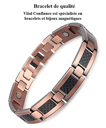 Bracelet magnétique cuivre et carbone en 18 cm - Bracelet 3000 Gauss - Bracelet aimanté - Vital confiance spécialiste en bracelets et bijoux magnétiques