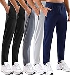 MSGD 5 Pack Men's Sweatpants with Zipper Pockets Stretch Lightweight Athletic Track Activewear Pants for Men Joggers Running Workout Gym,L