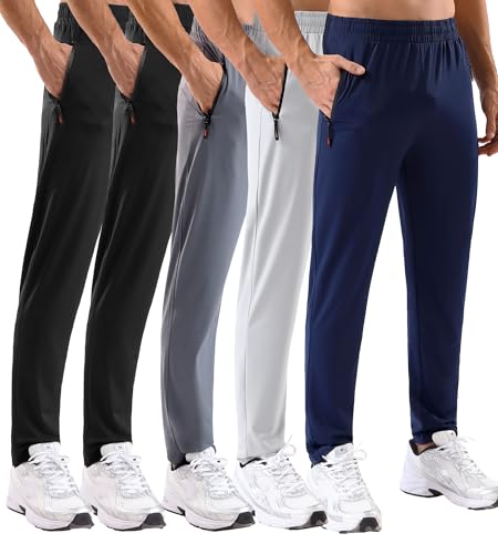 MSGD 5 Pack Men's Sweatpants with Zipper Pockets Stretch Lightweight Athletic Track Activewear Pants for Men Joggers Running Workout Gym,XL