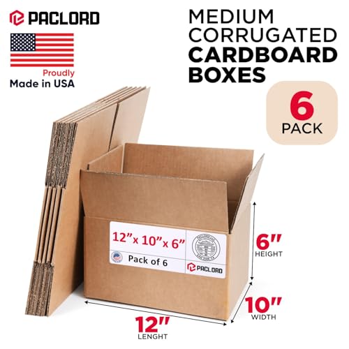 Image of Medium Cardboard Boxes 12 inchL x 10 inchW x 6 inchH (Pack of 6) - USA-Made Packing Boxes for Moving, Shipping, or Storage - USPS, UPS, FedEx Approved - Professional Packing Supplies for Moving