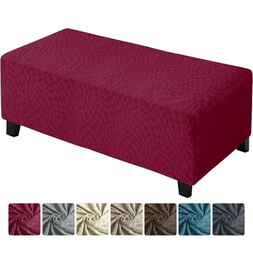 ZNSAYOTX 2026 Rectangle Ottoman Cover (L:57"-75") Super Stretch Soft Footrest Slipcover Form Fit, Universal Folding Foot Stool Covers with Non-Slip Elastic Band, Fashion Jacquard Texture, Wine Red