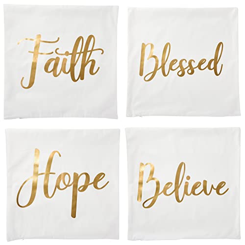 Juvale 4 Pack Decorative Pillow Covers 20X20, Faith, Love, Blessed Pillow Cover Set (4 Designs, Gold Colored) #TOP11