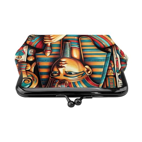 Pu Leather Buckle Coin Purse Ancient-Egyptian-Art-God Girls Kiss-Lock Change Purse Wallets2