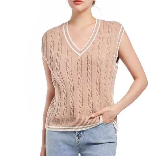 Image of Womens Sweater Vest Sleeveless Cotton Casual V Neck Pullover
