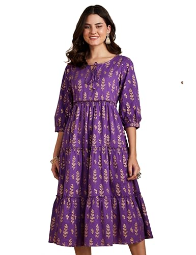 Image of Amazon Brand - Myx Women Cotton Printed Tiered Dress (Available in Plus Sizes)