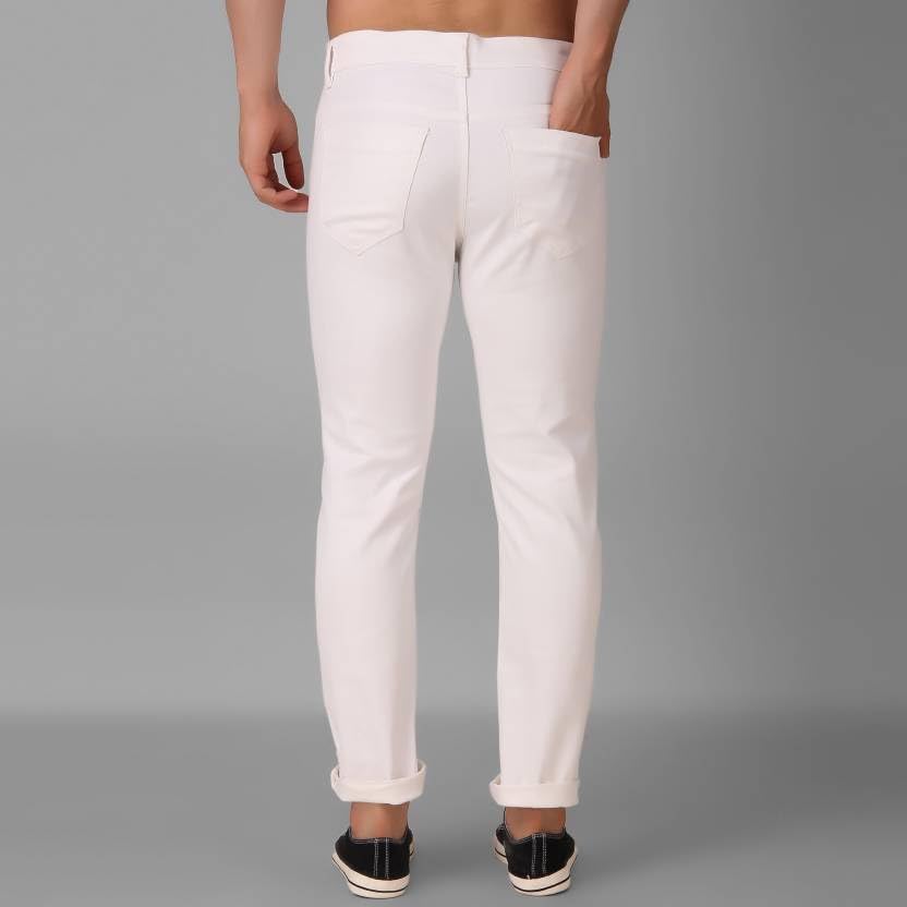 Image of Men Regular Mid Rise White Cotton Blend Jeans | Solid Casual Jeans (28, White)
