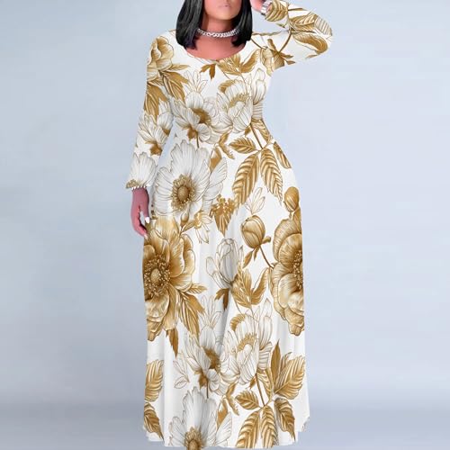Image of PinkPatty Plus Size Maxi Dresses for Women Long Sleeve Crew Neck Sundress Casual Fall Dress with Pockets