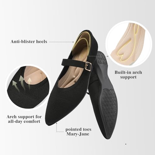 Women's Pointed Toe Knit Mary Jane Ballet Flats for Office Casual Wear Stretchy Dressy Slip-On Shoes with Arch Support2