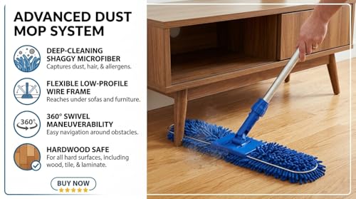 Image of 24 Inch Dry Mop Refill with 1 Frame and 1 Refill with Check Duster Cloth (Blue, Medium)