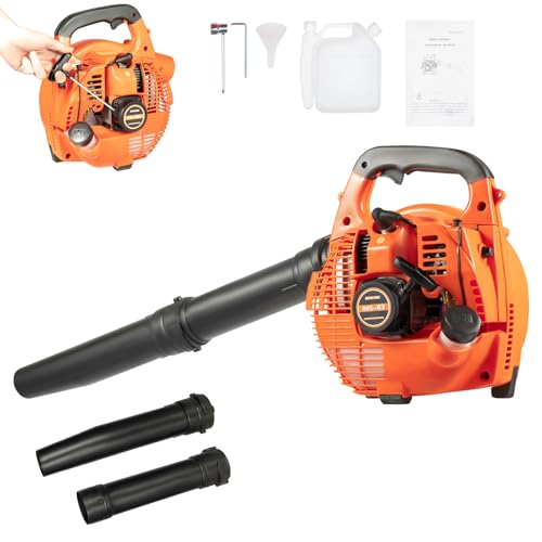 ACROSSPART Soffiatore per foglie a benzina 25,4 cc 2 tempi, aspiratore per foglie a benzina con avviamento manuale e accensione elettronica, soffiatore manuale per la cura del prato, cortile, giardino