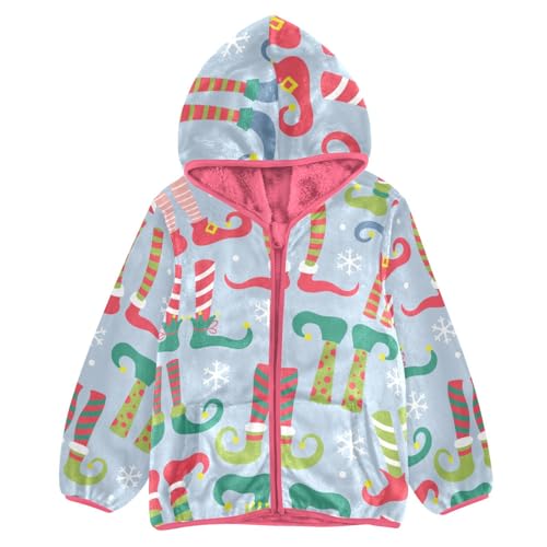 OTVEE Christmas Elf Socks and Shoes Kids Hoodie Jacket Fall Spring Full Zip Warm Outwear Coat