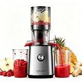Safecourt Entsafter Gemüse und Obst - Slow Juicer [XXL Einfüllschacht für Ganzes Obst und Gemüse] Saftpresse elektrisch [mit 90% Saftergebnis] - Obstpresse [mit 1.5 Liter Fassungsvermögen] - Silber