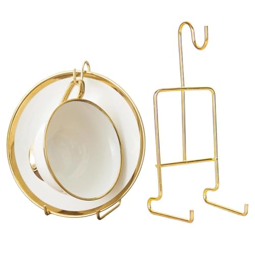 Soporte para tazas de té – Organizador elegante de metal de 2 piezas | dorado y soporte para tazas, 15,8 x 6,2 cm, 70 g, almacenamiento decorativo para café, armario, mesa de comedor, sala de