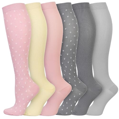 Jokureao 6 pares de calcetines de compresión para mujer y hombre, transpirables, calcetines deportivos para mujer, coloridos calcetines de compresión, calcetines de compresión para deportes, correr
