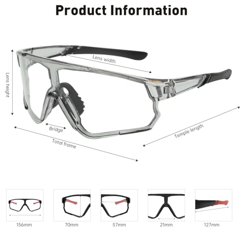 Long Keeper Photochromic Cycling Sunglasses Mountain Bike Riding Glasses for Women Men Sports Sunglasses UV400 (Gray) - Image 3
