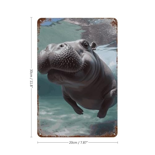 Tableau rustique en métal vieilli motif hippopotame original