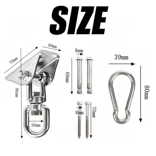 Image of Heavy Hanging Hook Kit for Ceiling Installation Hammock, Swing Mounting Accessories Stainless Steel 360Rotating 300KG Capacity